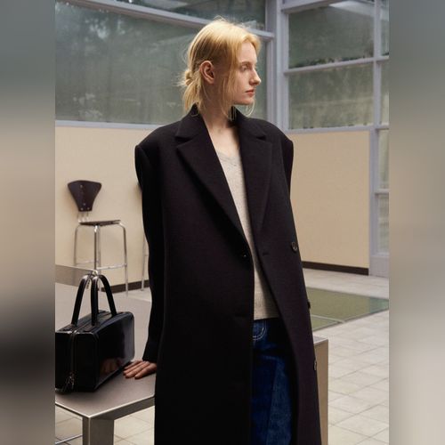コート FACADE PATTERN Cashmere hour glass half coat_multi charcoal FACADE PATTERN Coat | Modalova