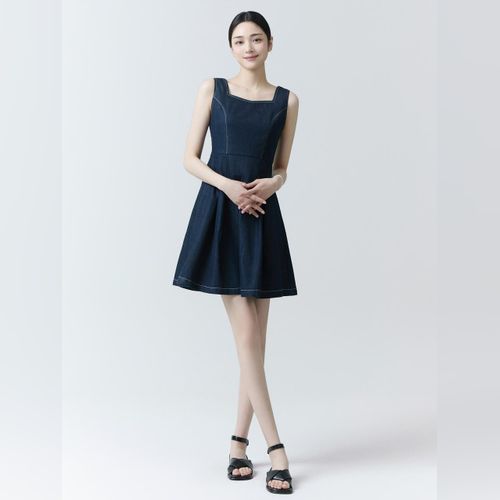 ◆IT MICHAA プリーツツーインワンドレス プリーツドッキングシアードレス(ネイビー)H1-368NA-M
