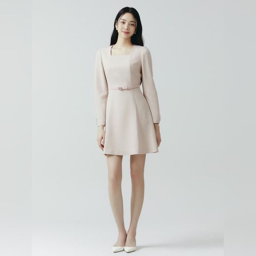 IT MICHAA [イミシャ] Detachable Ribbon Tweed Dress Metallic Accent Tweed Knit Shift Dress