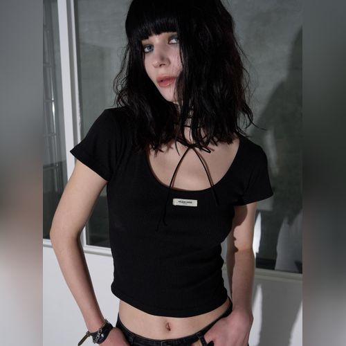 ★HELENE PARIS★ Rough Line Overfit Half T-Shirt Black ST Designer fashion, Seoul-fully created | W Concept